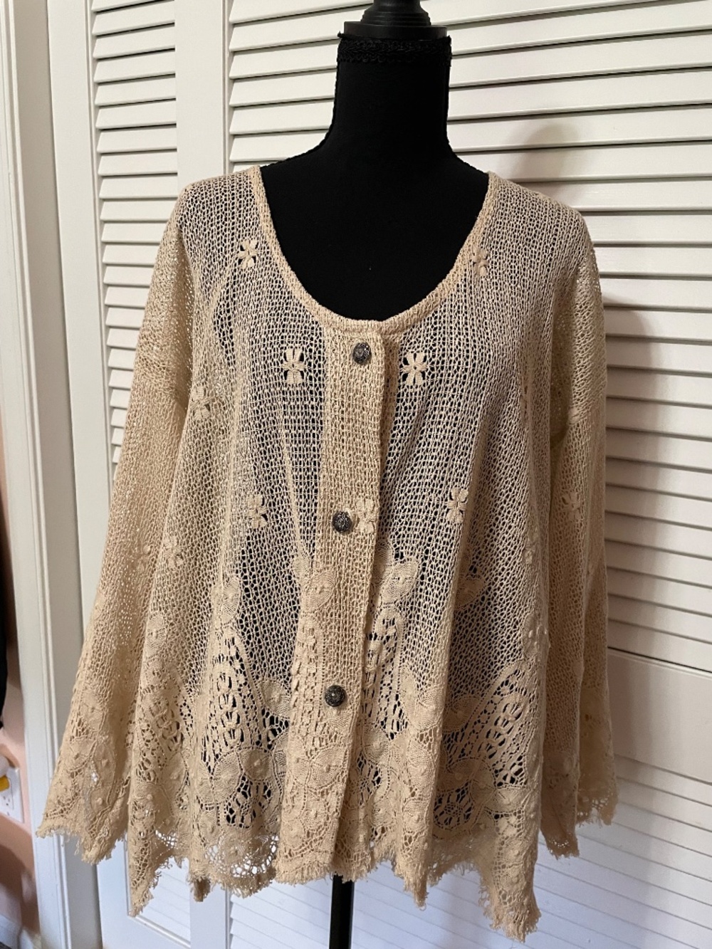 Neutral beige or cream- XXL Open Knit Cardigan.